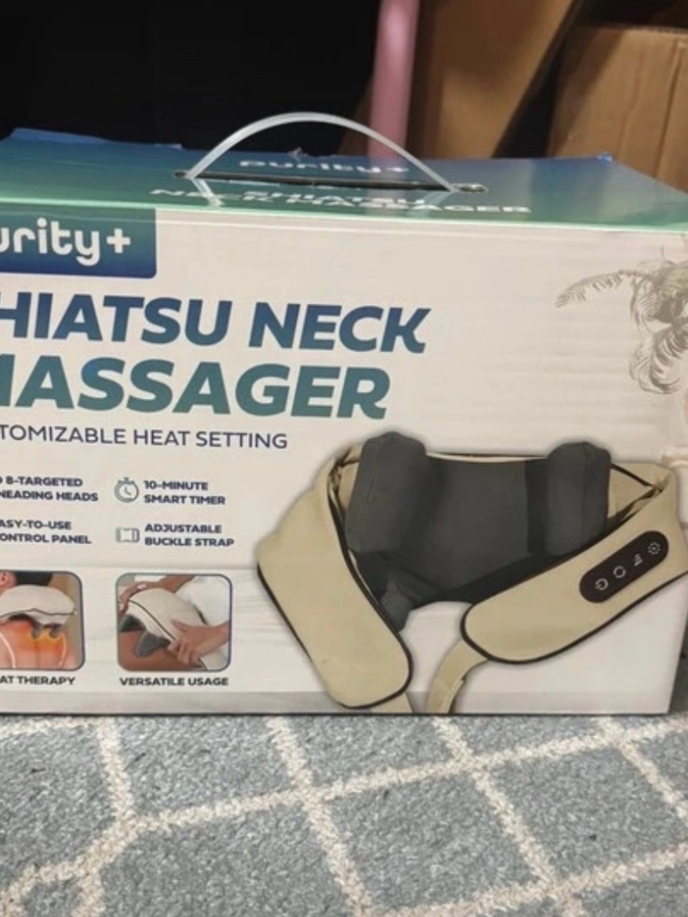 Beige & Black Shiatsu Neck Massager with Heat